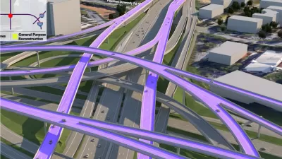 Rendering of proposed express lanes on I-285 in Atlanta, Georgia highlighted in bright purple.