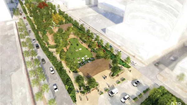 Rendering of proposed freeway cap park in Philadelphia, Pennsylvania.