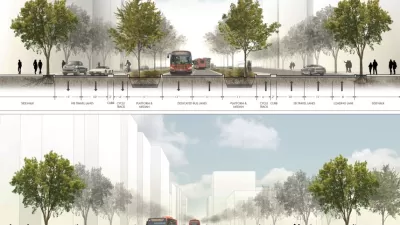 A proposed cross section of a center-running, protected bus lane.