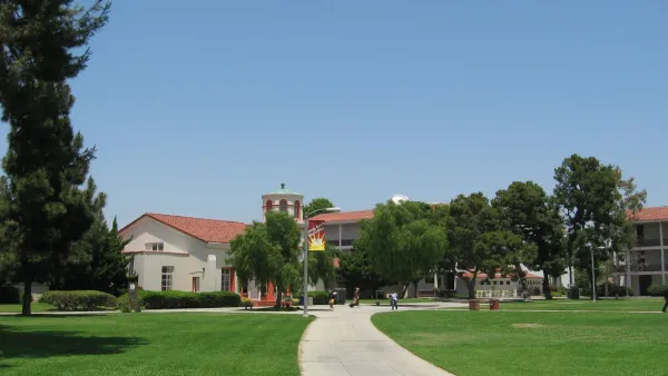 Spanish-style building with red tile roofs at Long Beach City College.