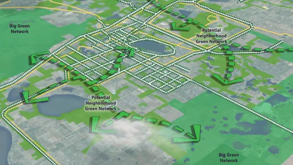 Map drawing from Lake Wales, Florida master plan highlighting green networks.