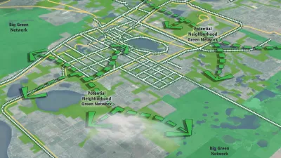 Map drawing from Lake Wales, Florida master plan highlighting green networks.