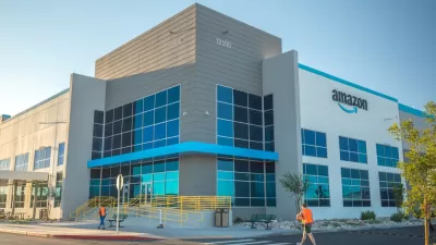 The exterior of a large Amazon distribution center located in Las Vegas, Nevada.