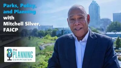 Photo of Mitchell Silver with text for Planning Commission Podcast on the left.