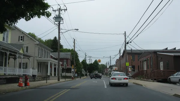 The view down Main Street in Akron, Ohio