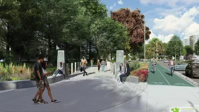 Rendering of proposed linear park in New Rochelle, New York.