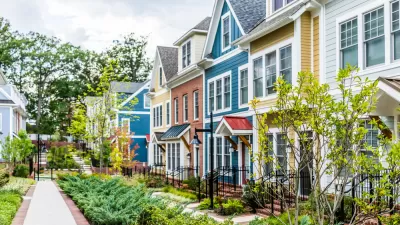 Row of colorful townhomes