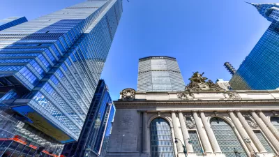 Looking up at One Vanderbilt and Grand Central Station in East Midtown Manhattan.