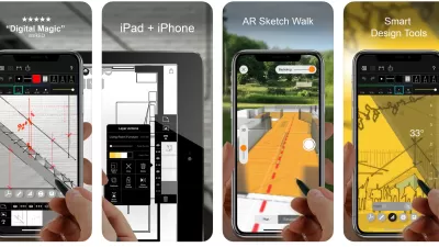 Screengrabs from the Morpholio Trace showing the drawing and annotation tools of the CAD app.