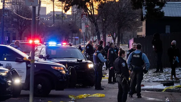 Police clearing a homeless encampment in Minneapolis, Minnesota.