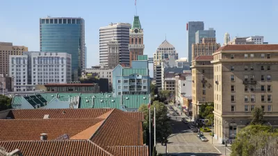 A view of the Oakland, California skyline in Downtown.