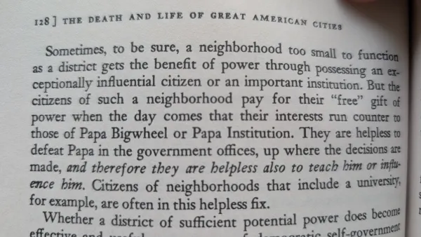 Photo of book page about institutional power.