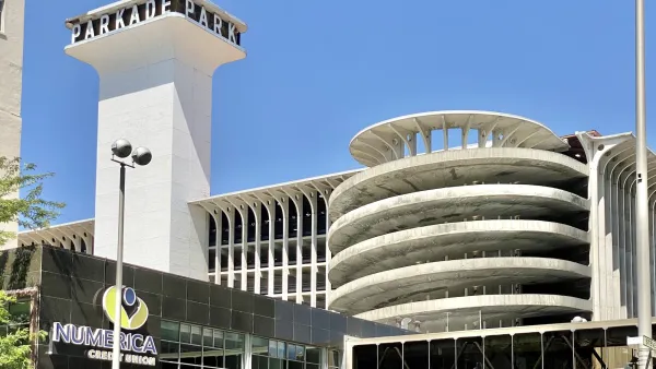 Historic modernist Parkade parking tructure in downtown Spokane, Washington.