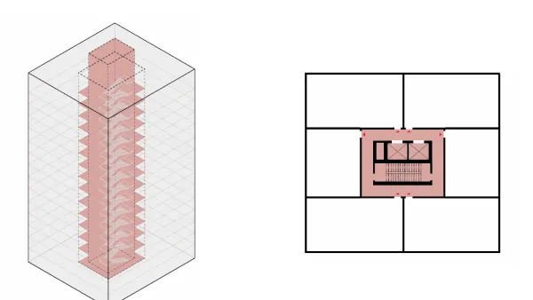 A diagram of scissor stairs