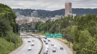 I-84 to I-5 Interstate Freeway in Portland Oregon with Long Exposure Vehicle Traffic Motion