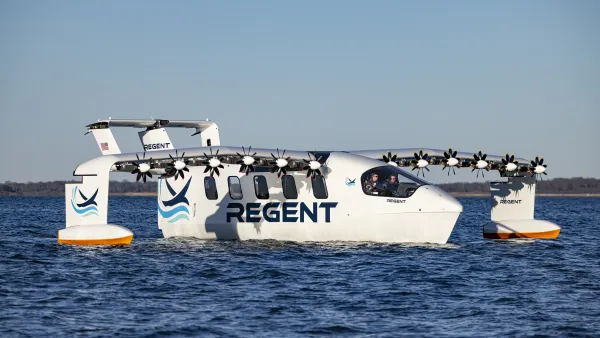 The Seaglider, a plane-shaped vehicle with four wings that curve sharply towards the sea after a few feet.