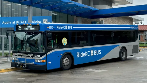 A blue bus