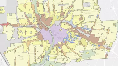 A map showing proposed zones for future development in the city of Rochester, New York.