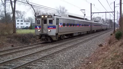 A SEPTA R5 commuter train heading for Doylestown, Pennsylvania from Lansdale station.