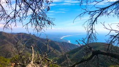 A view of the Pacific Ocean and California coastline from high in the Santa Monica Mountains.