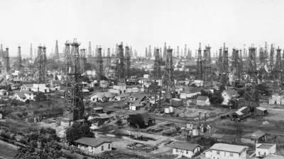 Oil field and houses in Signal Hill, California