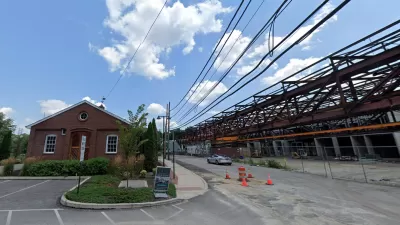 Pencoyd Iron Works and Marriott hotel under construction.