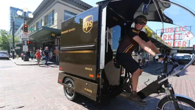 Image of electric cargo bike with UPS logo