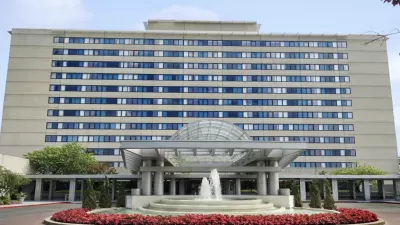 White multistory Hilton Hotel in Queens, New York