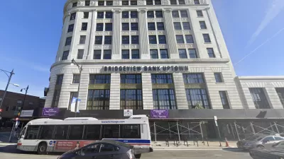 Google street view of multistory white Bridgeview Bank building in Chicago, Illinois.