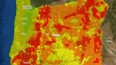 Color-coded map showing wildfire risk in Oregon