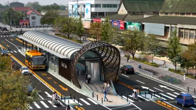 Rendering of proposed bus rapid transit station in Pico Rivera, California