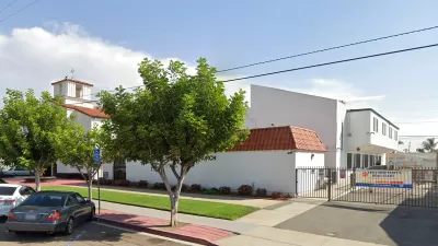 Google street view of Bethel AME church in San Diego, California. White building with red Spanis-style tile roof.