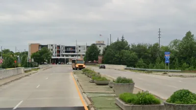 Calvary Street bridge over freeway in Indianapolis, Indiana.