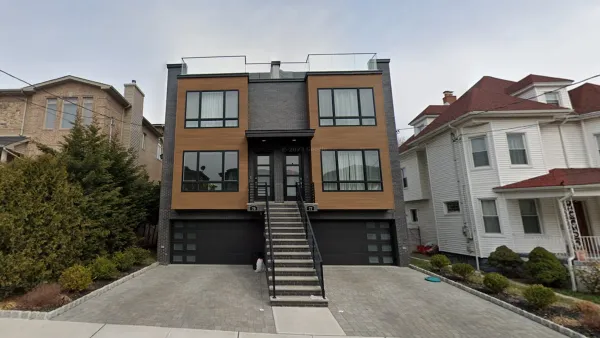Google Street view screen shot of modern duplex built between two historic homes in Cliffside Park, New Jersey.