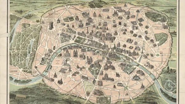 Map of Haussmann's redesign of Paris in the 1850s through 1870s under Napoleon III.