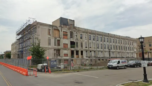 Google Street View of former hospital building in Buffalo, NY being demolished.