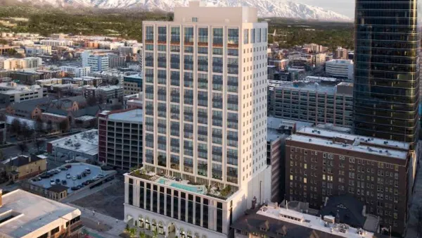Tall white office building now converted to luxury apartments in Salt lake City, Utah.