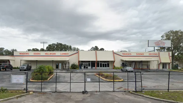 Google street view of closed-down lumber warehouse in St. Petersburg, Florida.