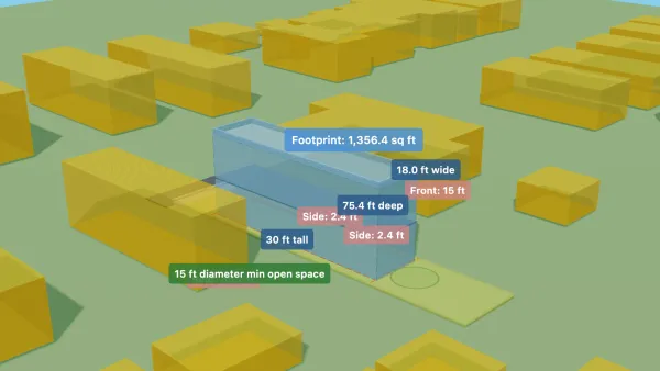 3d model of Chicago lots with zoning regulations overland in text.