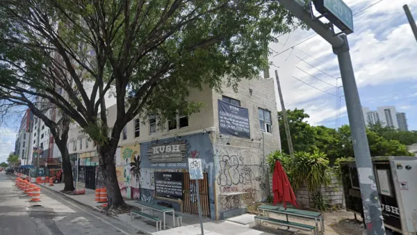 Google street view of corner restaurant in two-story building in Miami, Florida.