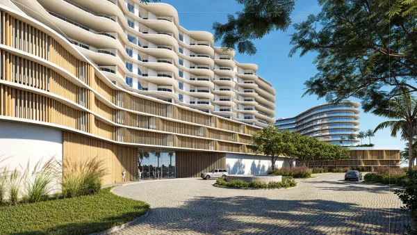 Rendering of curvy white multi-story building in Fort Pierce, Florida.