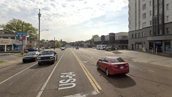 Union Ave, showing the multi lane road with businesses on either side.