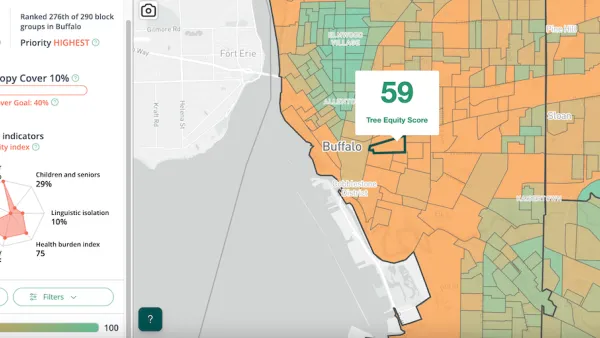 Screenshot of shade map of Buffalo, New York with legend.