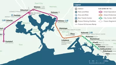 A system map of Skyline Mail, which circumvents the city of Honolulu.