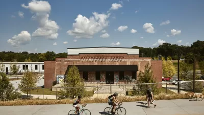 People on bikes and pedestrians using the Southside Trail at Pittsburgh Yards in Atlanta.
