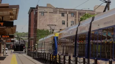 Light rail train at station in St, Paul, Minnesota.
