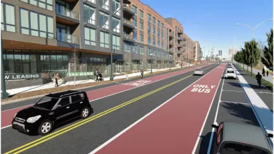 A conceptual rendering of a red bus lane in Atlanta.