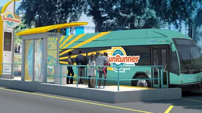 Rendering of SunRunner bus station with passengers boarding
