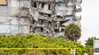 The mangled remains of a residential tower after it collapsed in Florida.