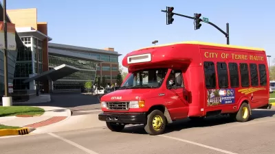 Red City of Terre Haute small transit bus in Terre Haute, Indiana.